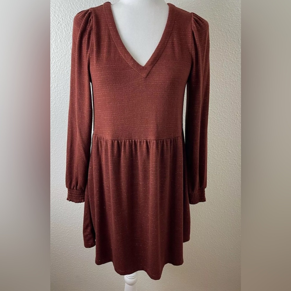 🍁👢LOFT Autumn Fall Sweater Dress in Metallic Rust Size Medium Petite 👢🍁
